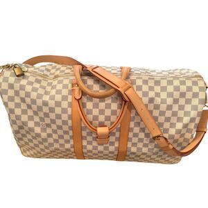 LOUIS VUITTON Damier Azur Keepall 55 Travel Duffle Bag Suitcase StrapDust receip
